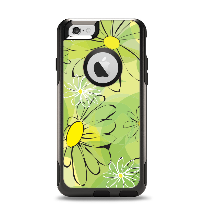 The Vibrant Green Outlined Floral Apple iPhone 6 Otterbox Commuter Case Skin Set