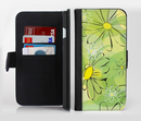 The Vibrant Green Outlined Floral Ink-Fuzed Leather Folding Wallet Credit-Card Case for the Apple iPhone 6/6s, 6/6s Plus, 5/5s and 5c