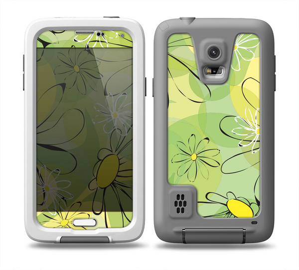 The Vibrant Green Outlined Floral Skin for the Samsung Galaxy S5 frē LifeProof Case