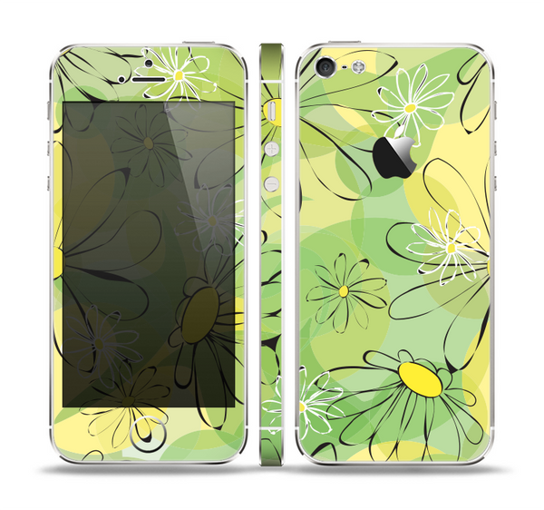 The Vibrant Green Outlined Floral Skin Set for the Apple iPhone 5