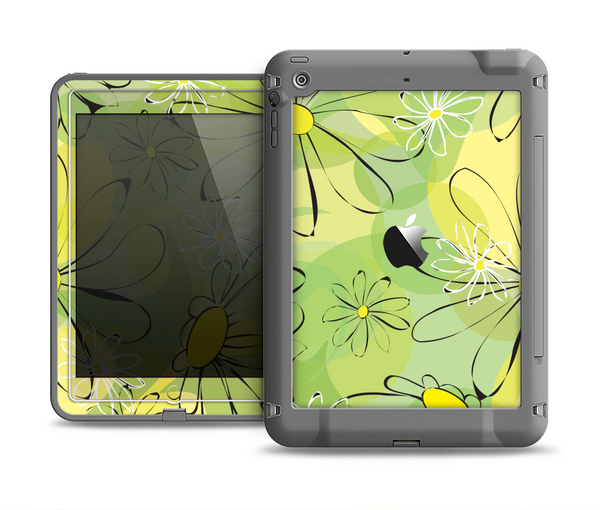The Vibrant Green Outlined Floral Apple iPad Mini LifeProof Fre Case Skin Set