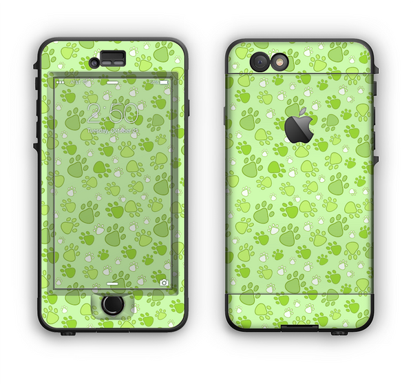The Vibrant Green Paw Prints Apple iPhone 6 LifeProof Nuud Case Skin Set