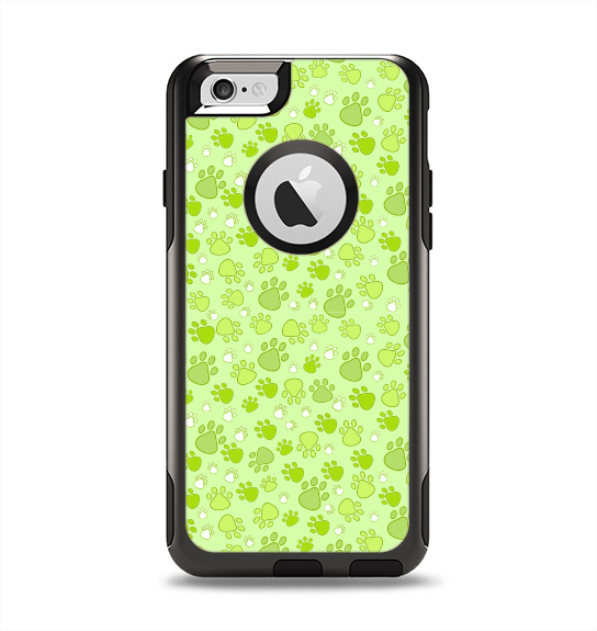 The Vibrant Green Paw Prints Apple iPhone 6 Otterbox Commuter Case Skin Set