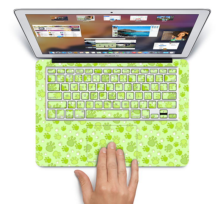 The Vibrant Green Paw Prints Skin Set for the Apple MacBook Air 13"