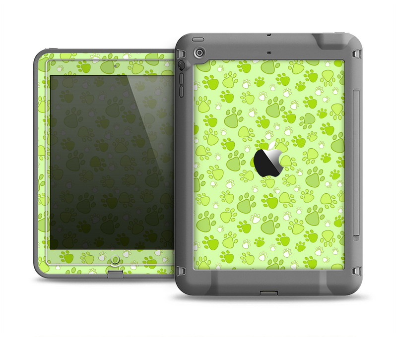 The Vibrant Green Paw Prints Apple iPad Mini LifeProof Fre Case Skin Set