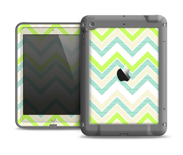 The Vibrant Green Vintage Chevron Pattern Apple iPad Mini LifeProof Fre Case Skin Set