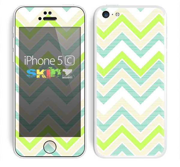 The Vibrant Green Vintage Chevron Pattern Skin for the Apple iPhone 5c