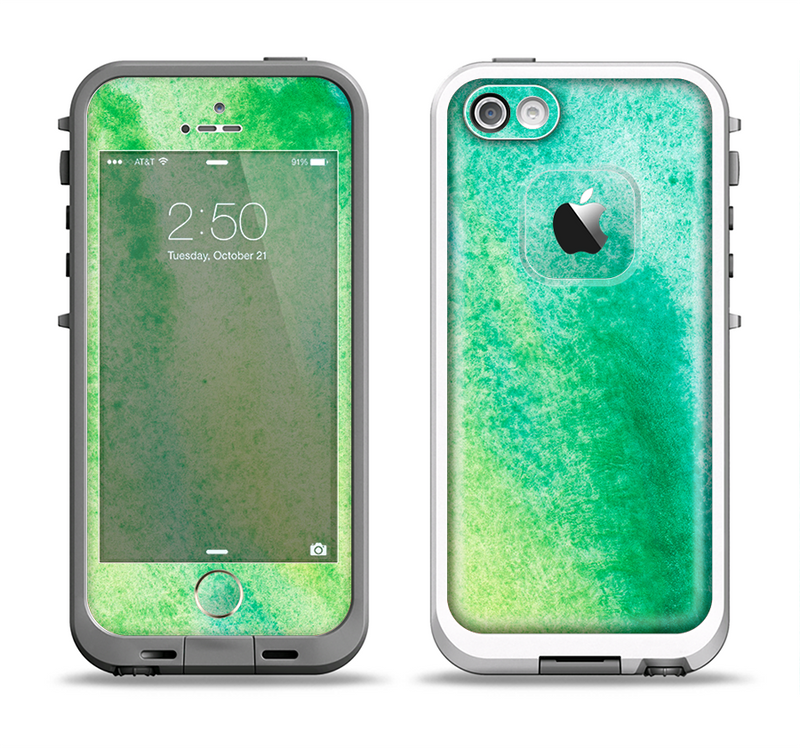 The Vibrant Green Watercolor Panel Apple iPhone 5-5s LifeProof Fre Case Skin Set