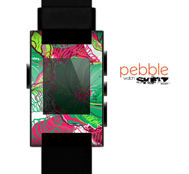 The Vibrant Green & Coral Floral Sketched Skin for the Pebble SmartWatch