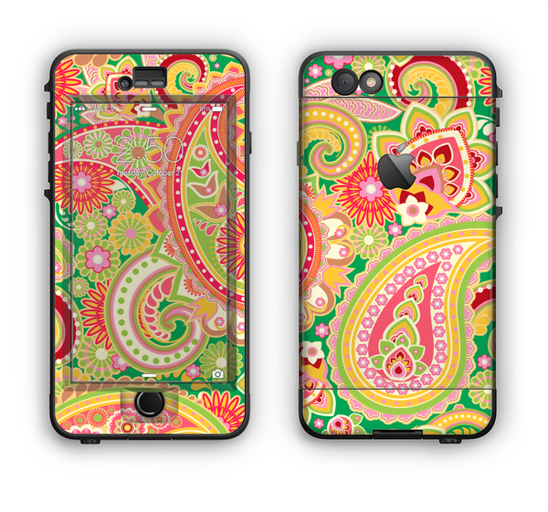 The Vibrant Green and Pink Paisley Pattern Apple iPhone 6 LifeProof Nuud Case Skin Set