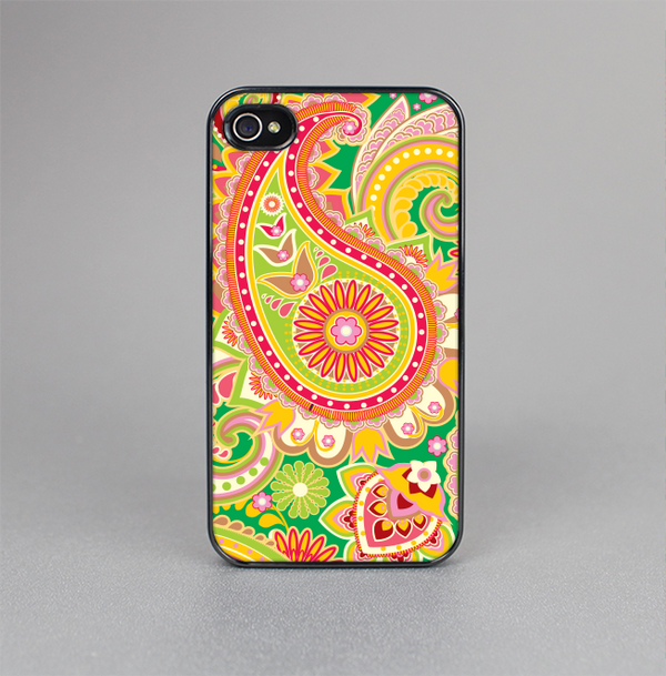 The Vibrant Green and Pink Paisley Pattern Skin-Sert for the Apple iPhone 4-4s Skin-Sert Case