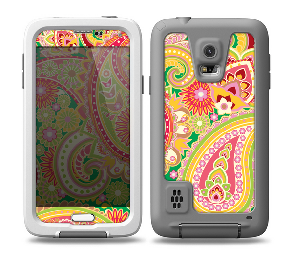 The Vibrant Green and Pink Paisley Pattern Skin for the Samsung Galaxy S5 frē LifeProof Case