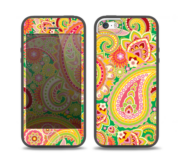 The Vibrant Green and Pink Paisley Pattern Skin Set for the iPhone 5-5s Skech Glow Case