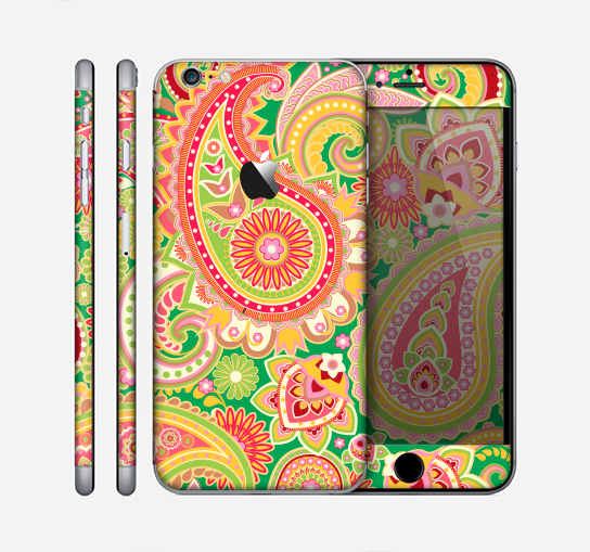 The Vibrant Green and Pink Paisley Pattern Skin for the Apple iPhone 6 Plus