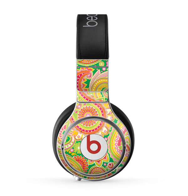 The Vibrant Green and Pink Paisley Pattern Skin for the Beats by Dre Pro Headphones