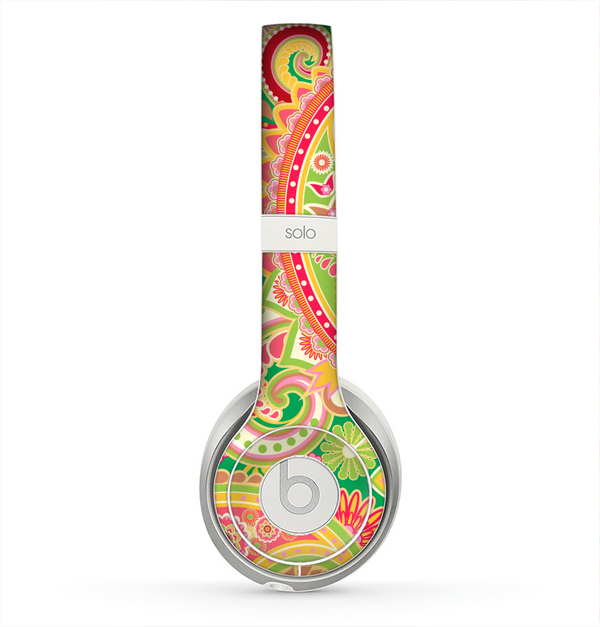 The Vibrant Green and Pink Paisley Pattern Skin for the Beats by Dre Solo 2 Headphones