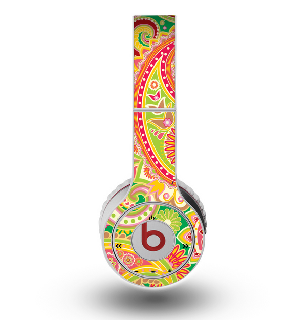 The Vibrant Green and Pink Paisley Pattern Skin for the Original Beats by Dre Wireless Headphones