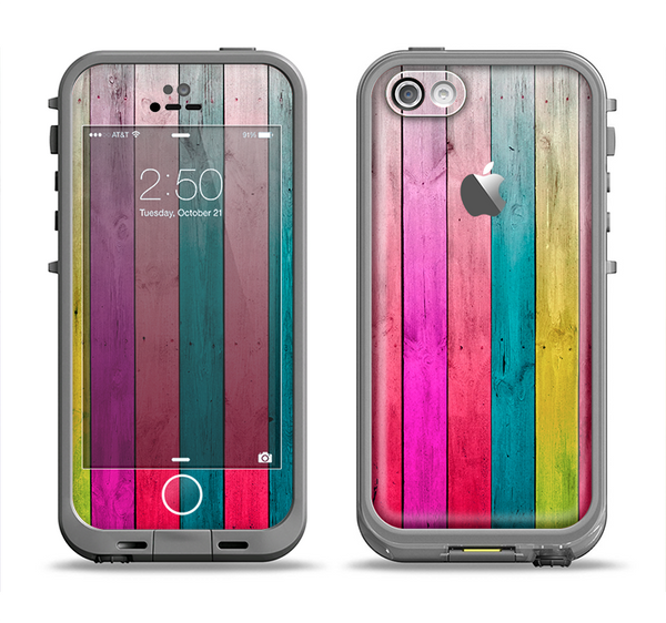 The Vibrant Neon Colored Wood Strips Apple iPhone 5c LifeProof Fre Case Skin Set