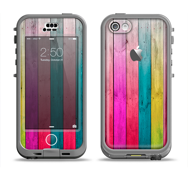 The Vibrant Neon Colored Wood Strips Apple iPhone 5c LifeProof Nuud Case Skin Set