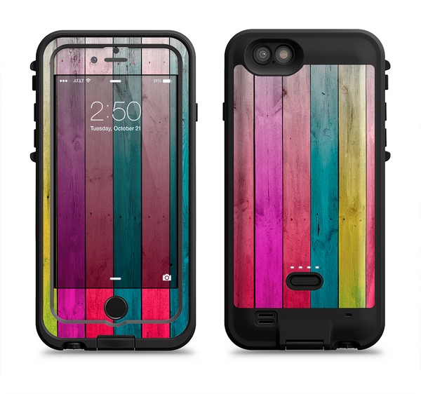 The Vibrant Neon Colored Wood Strips Apple iPhone 6/6s LifeProof Fre POWER Case Skin Set