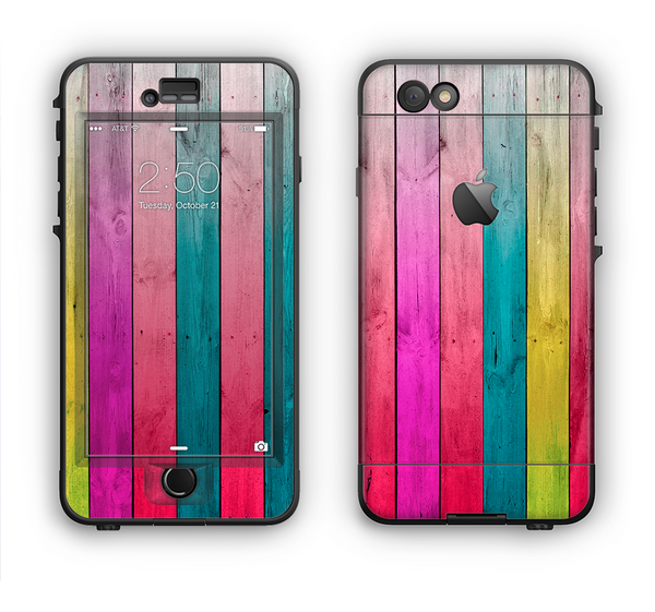 The Vibrant Neon Colored Wood Strips Apple iPhone 6 LifeProof Nuud Case Skin Set