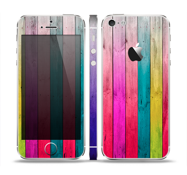 The Vibrant Neon Colored Wood Strips Skin Set for the Apple iPhone 5