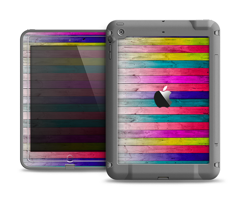 The Vibrant Neon Colored Wood Strips Apple iPad Air LifeProof Fre Case Skin Set