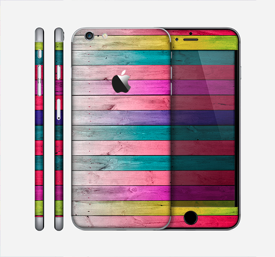 The Vibrant Neon Colored Wood Strips Skin for the Apple iPhone 6 Plus