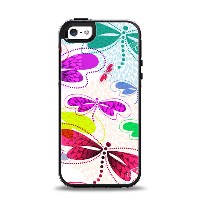 The Vibrant Neon Vector Butterflies Apple iPhone 5-5s Otterbox Symmetry Case Skin Set