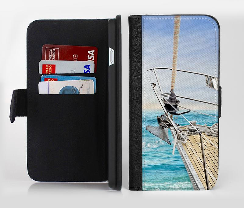 The Vibrant Ocean View From Ship Ink-Fuzed Leather Folding Wallet Credit-Card Case for the Apple iPhone 6/6s, 6/6s Plus, 5/5s and 5c