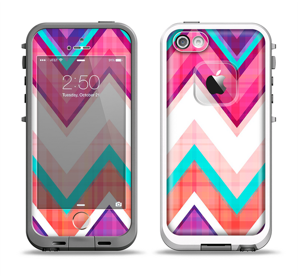 The Vibrant Pink & Blue Chevron Pattern Apple iPhone 5-5s LifeProof Fre Case Skin Set