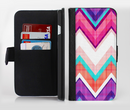 The Vibrant Pink & Blue Chevron Pattern Ink-Fuzed Leather Folding Wallet Credit-Card Case for the Apple iPhone 6/6s, 6/6s Plus, 5/5s and 5c