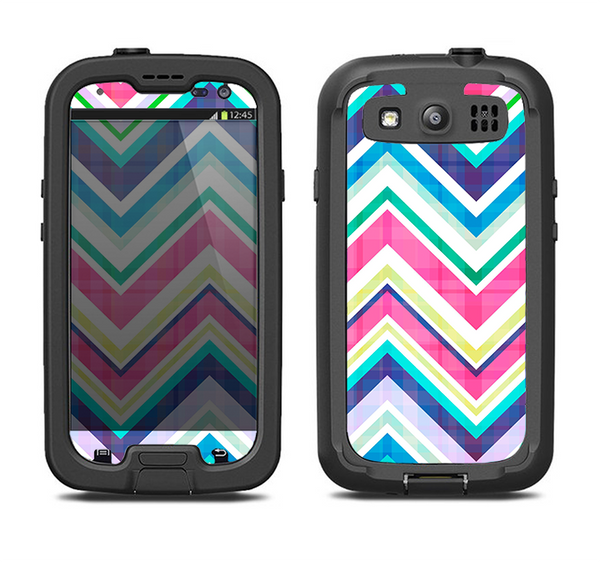 The Vibrant Pink & Blue Layered Chevron Pattern Samsung Galaxy S3 LifeProof Fre Case Skin Set