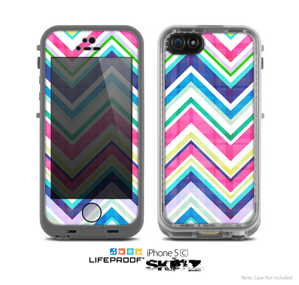 The Vibrant Pink & Blue Layered Chevron Pattern Skin for the Apple iPhone 5c LifeProof Case