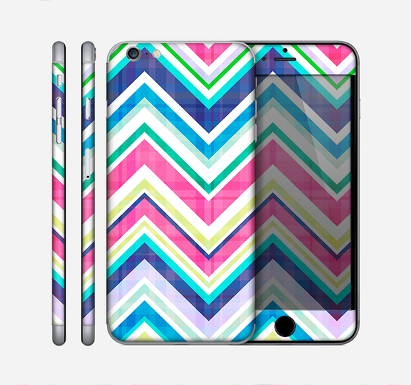 The Vibrant Pink & Blue Layered Chevron Pattern Skin for the Apple iPhone 6 Plus