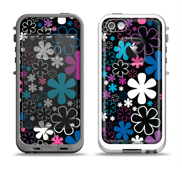 The Vibrant Pink & Blue Vector Floral Apple iPhone 5-5s LifeProof Fre Case Skin Set
