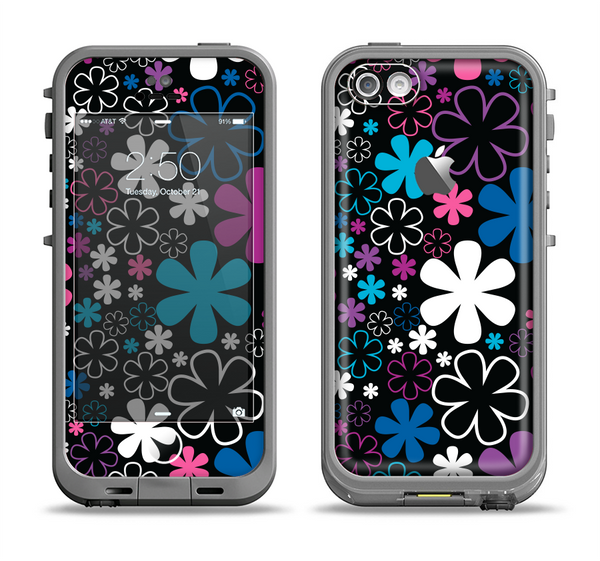 The Vibrant Pink & Blue Vector Floral Apple iPhone 5c LifeProof Fre Case Skin Set