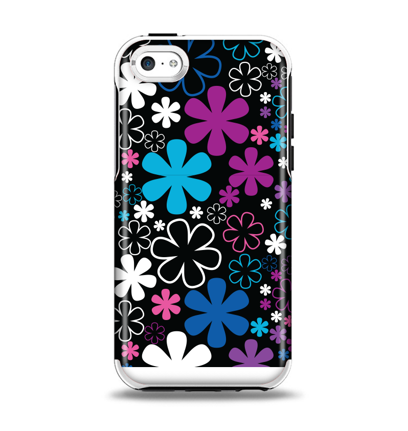 The Vibrant Pink & Blue Vector Floral Apple iPhone 5c Otterbox Symmetry Case Skin Set