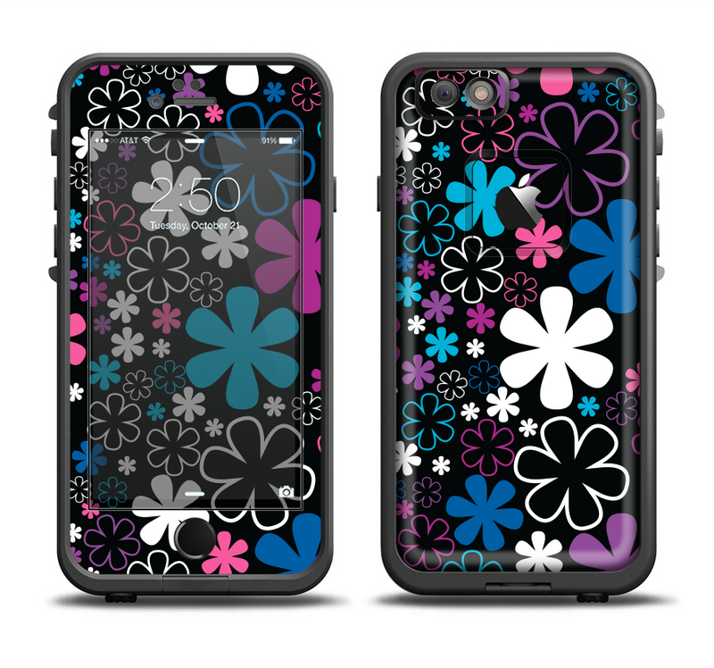 The Vibrant Pink & Blue Vector Floral Apple iPhone 6 LifeProof Fre Case Skin Set