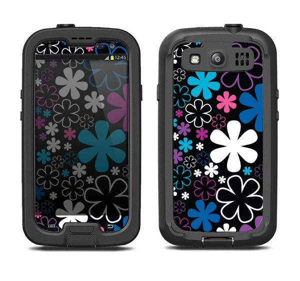 The Vibrant Pink & Blue Vector Floral Samsung Galaxy S3 LifeProof Fre Case Skin Set