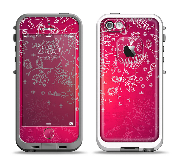 The Vibrant Pink & White Branch Illustration Apple iPhone 5-5s LifeProof Fre Case Skin Set