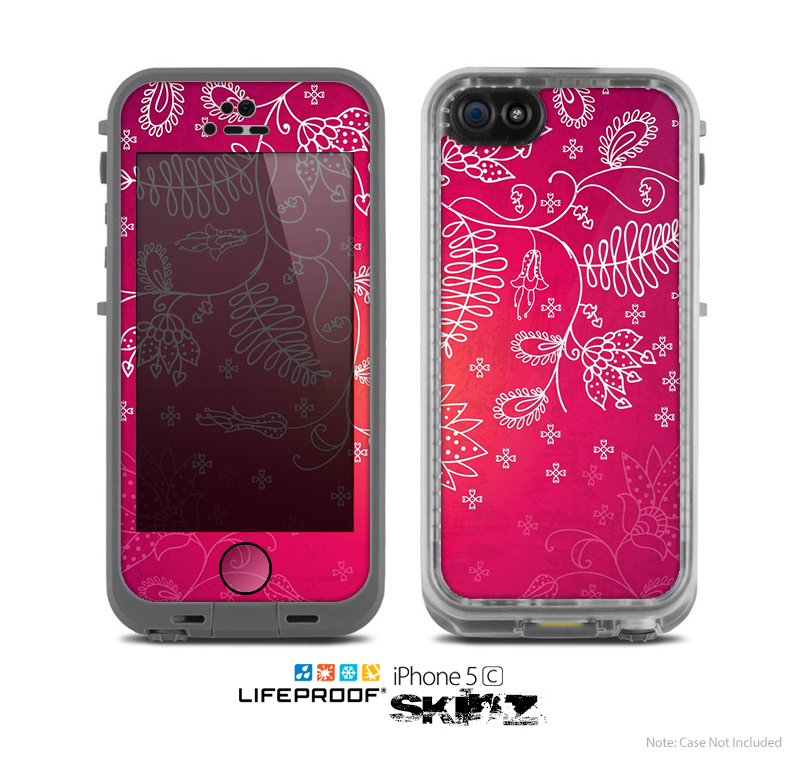 The Vibrant Pink & White Branch Illustration Skin for the Apple iPhone 5c LifeProof Case
