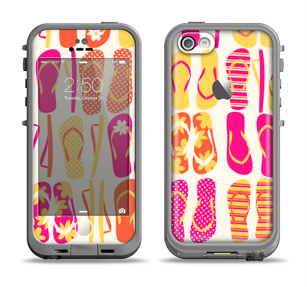 The Vibrant Pink & Yellow Flip-Flop Vector Apple iPhone 5c LifeProof Fre Case Skin Set