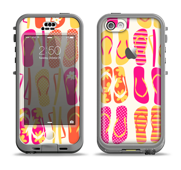 The Vibrant Pink & Yellow Flip-Flop Vector Apple iPhone 5c LifeProof Nuud Case Skin Set