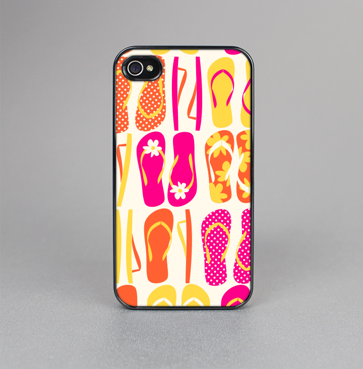 The Vibrant Pink & Yellow Flip-Flop Vector Skin-Sert for the Apple iPhone 4-4s Skin-Sert Case