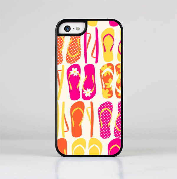 The Vibrant Pink & Yellow Flip-Flop Vector Skin-Sert Case for the Apple iPhone 5c