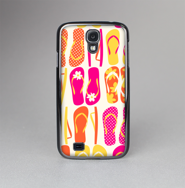 The Vibrant Pink & Yellow Flip-Flop Vector Skin-Sert Case for the Samsung Galaxy S4