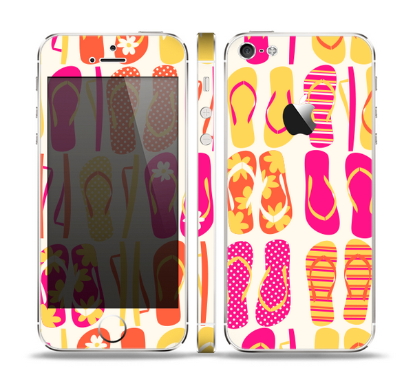 The Vibrant Pink & Yellow Flip-Flop Vector Skin Set for the Apple iPhone 5