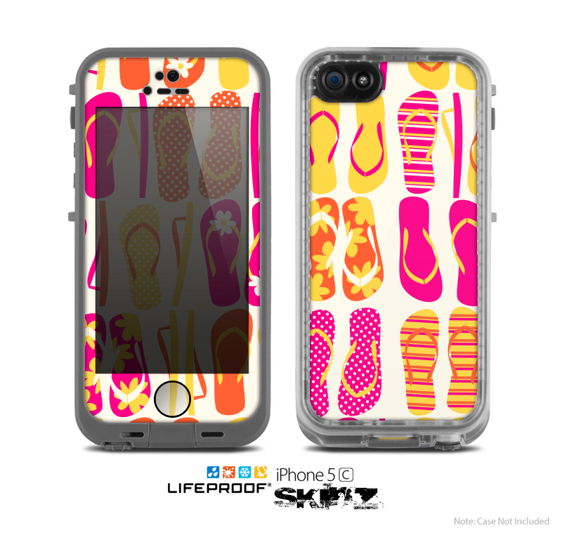 The Vibrant Pink & Yellow Flip-Flop Vector Skin for the Apple iPhone 5c LifeProof Case