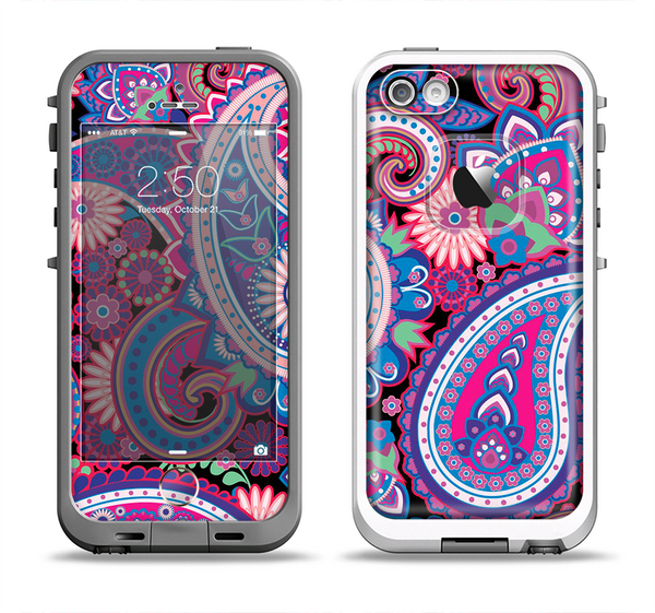 The Vibrant Purple Paisley V5 Apple iPhone 5-5s LifeProof Fre Case Skin Set